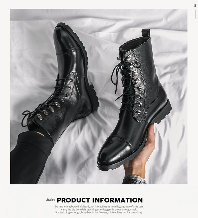 Herbst/Winter Übergröße Schnür-Stiefeletten - Europäische & Amerikanische Schwarze Motorrad-Denim & Business-Lederstiefel