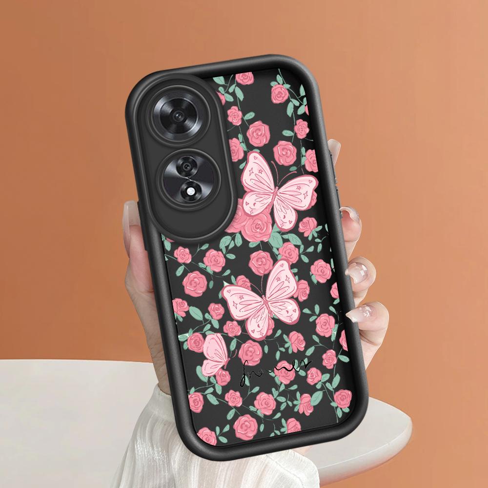 For Realme 11 11x 12x 12 Pro C21 C30 C33 C35 C65 OPPO A18 A38 A60 A96 Reno 10 11 12 Pro Beauty Rose Flower and Butterfly Pattern Phone Case