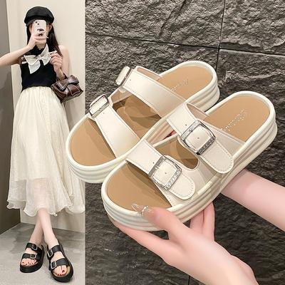 Thick Bottom Sandal Slippers Female Summer One Word Drag Comfortable Slippers Female External Wear Casual Sandals Female Youthful Women Shoes