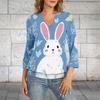 Damen 3/4 Ärmel Oberteil Saum V-Ausschnitt Sommer Freizeit T-Shirt Ostern Bedrucktes Oberteil