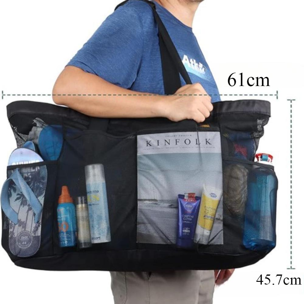Women's Single Shoulder Large Capacity Mesh Beach Handbag for Outdoor Travel Storage