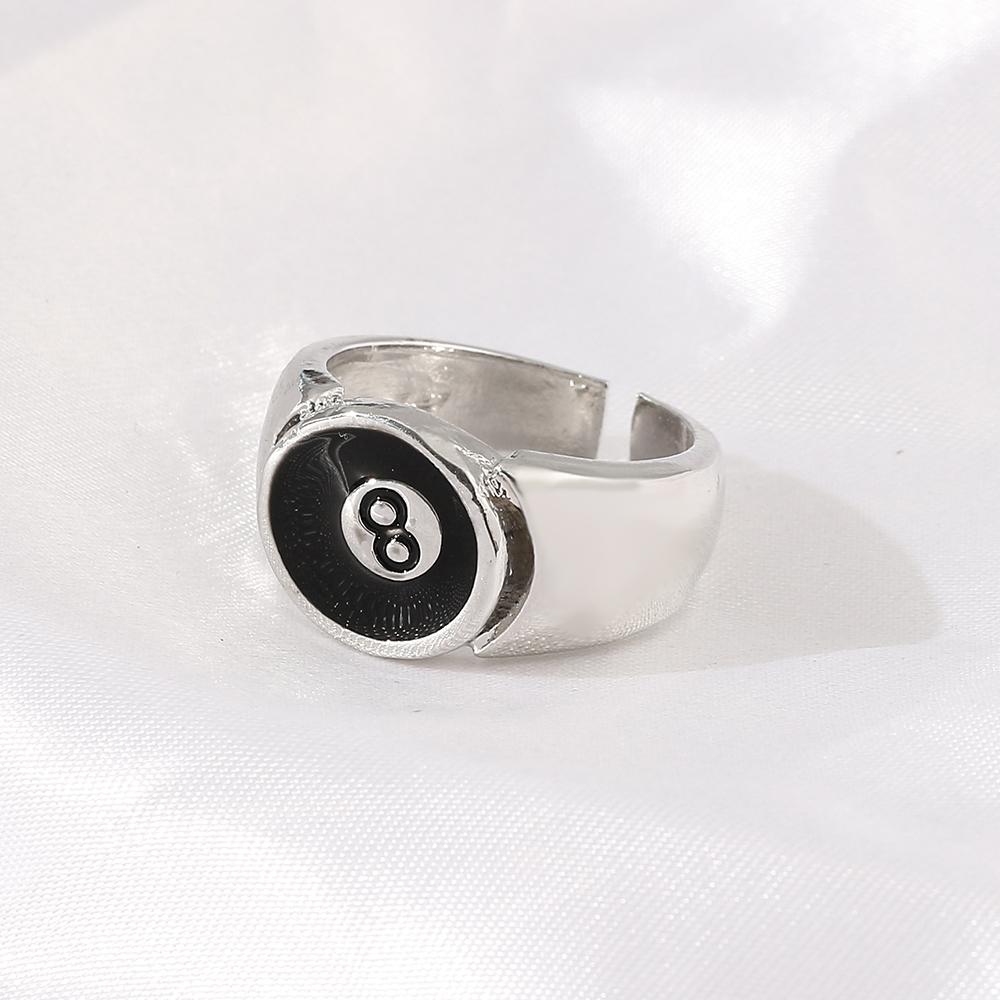 Punk Style Billiard Number Black 8 Opening Adjustable Rings Metal Alloy Rings Fashion Hip Hop Rock Jewelry For Women And Men