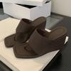 Street Style Square Clip Toe Wedges High Heels Women Slippers Fashion Elegant Banquet Slide Summer Shoes