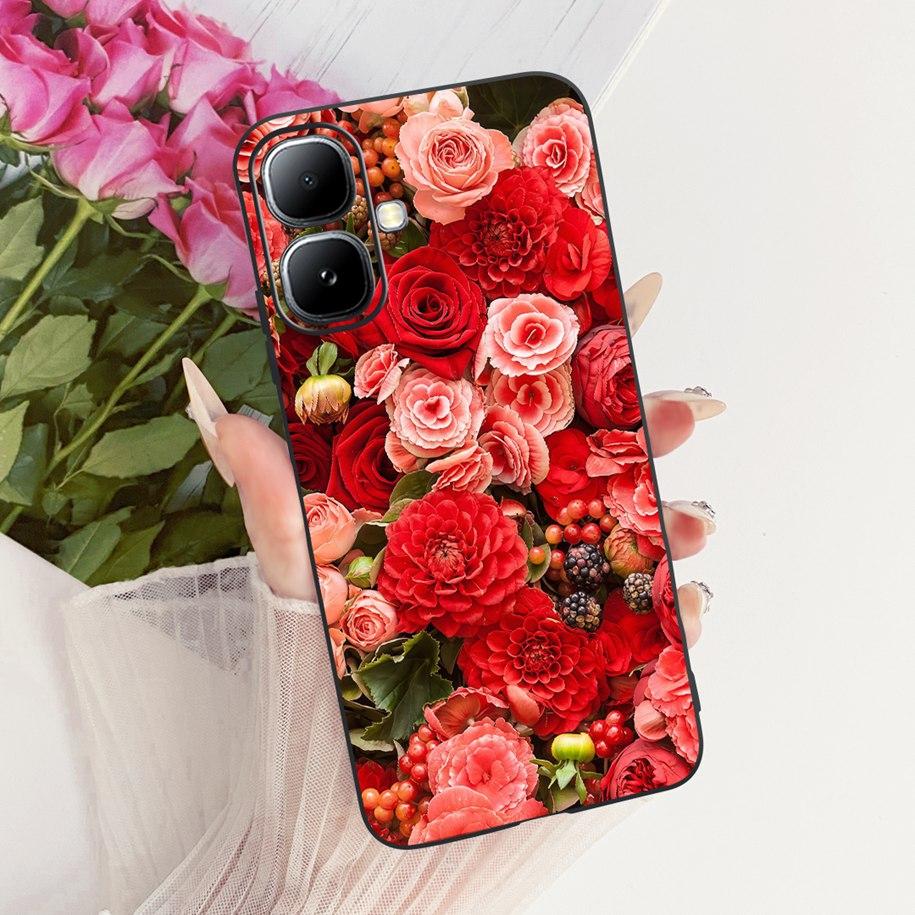 For Infinix Smart 20 4G Case New Fashion Flower Pattern Soft Black Silicone Phone Cover For Infinix Smart 20 Bumper Smart20 Para