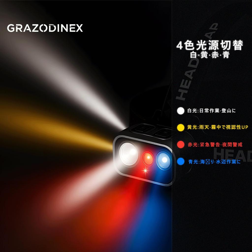 Rechargeable LED Headlamp with 600 Minutes of Continuous Angle USB Fast for Night and Emergency Preparedness Lightweight, White/Yellow/Red/Blue Light,