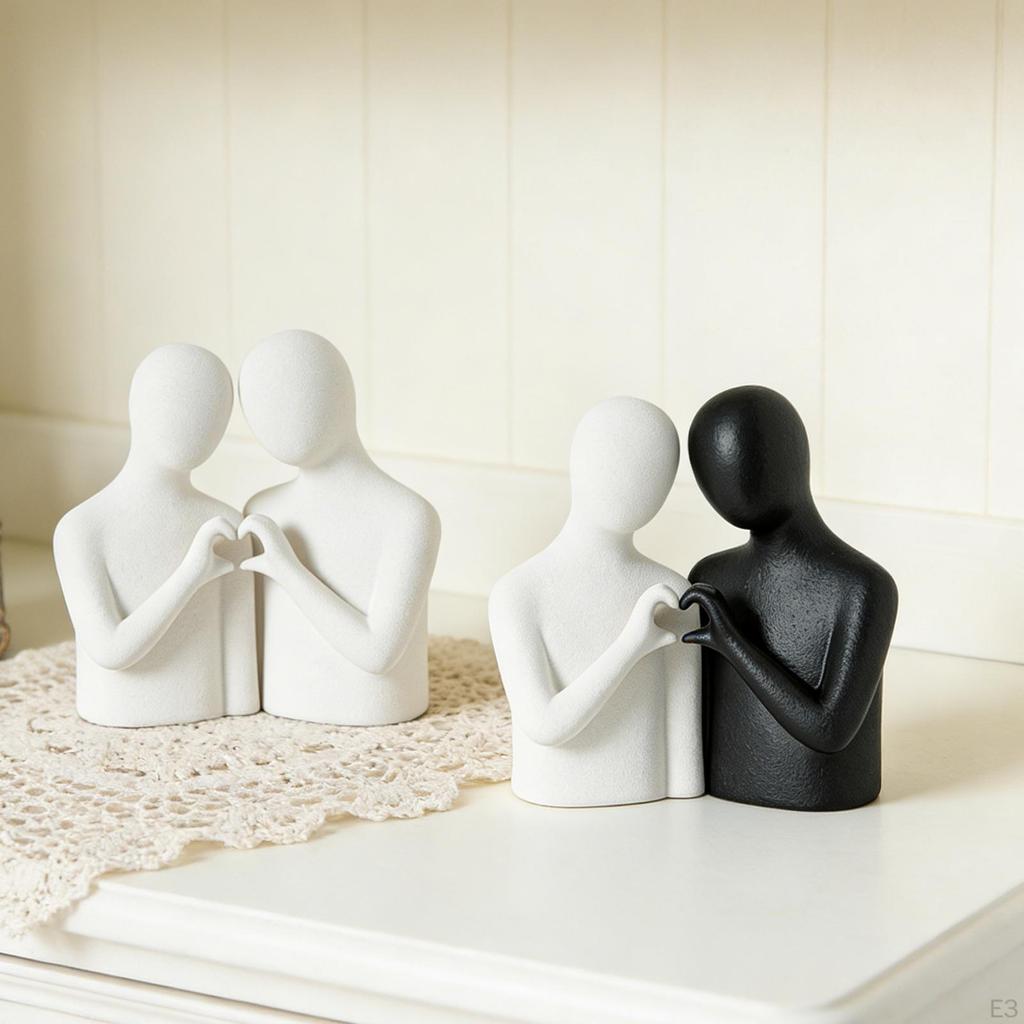 Abstract Couple Statue Desktop Ornament Art Porcelain Table Centerpiece Heart Gesture Figurine Lover