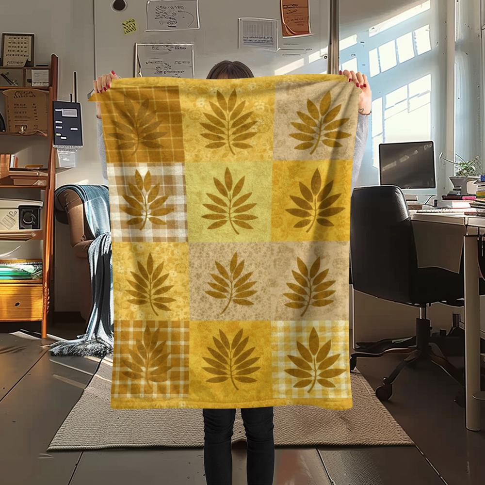 1Pc Patchwork Leaf Print Flannel Blanket, High quality Comfortable for All Seasons, Home Decor, Warmth and Comfort, Perfect for Christmas Gifts68