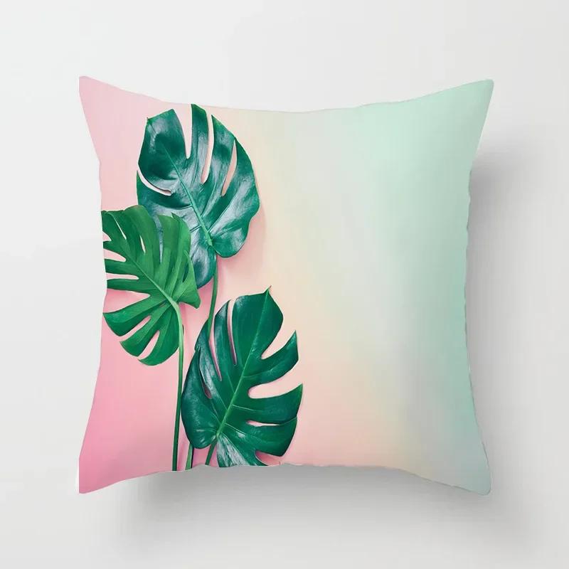 Home Decor Pink Tropical Leaves Pillowcase Bedroom Sofa Cushion Cover Geometric