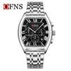 OFNS Men's Barrel-Shaped Waterproof Quartz Watch - Multifunctional Calendar with Three-Eye, Six-Hand Design, Casual Style.