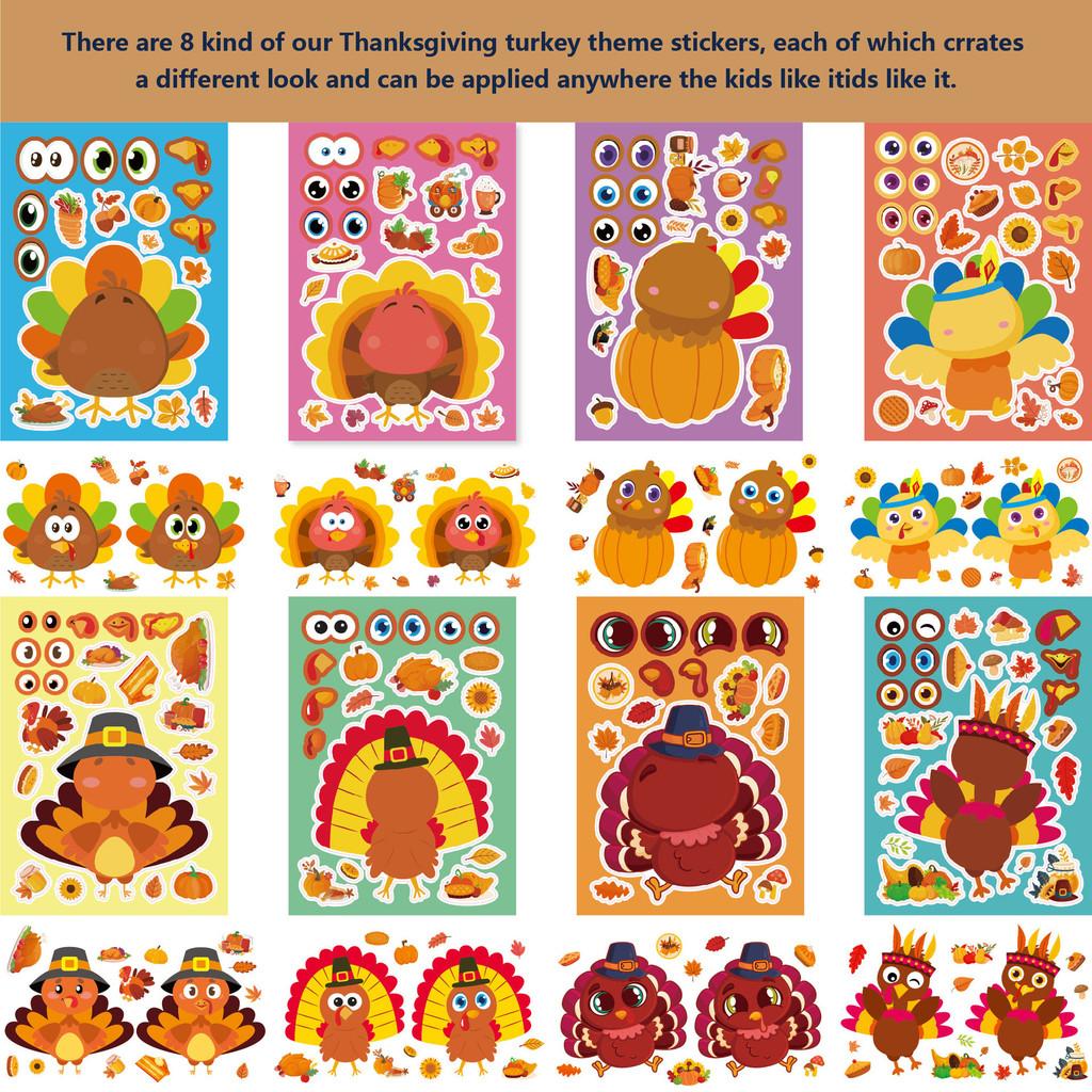 Adorable Cm2408006 Childrens Cartoon Interactive Thanksgiving Turkey Diy Sticker Set