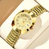 Gold Diamond-Set Waterproof Quartz Couple Watch with Steel Band