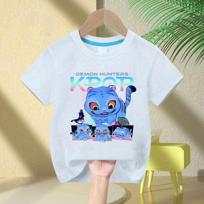 

K-Pop Охотники на демонов Нелепый Тигр Детская футболка с принтом Модные Повседневные Топы Круглый вырез Мультяшная Футболка для Девочек и Мальчиков Повседневная Одежда для Маленькой Девочки 150cm