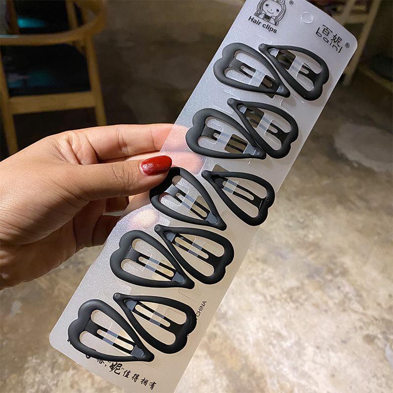 Korean Matte Black Hair Clips for Women - Bangs, Side, and Headdress Clips