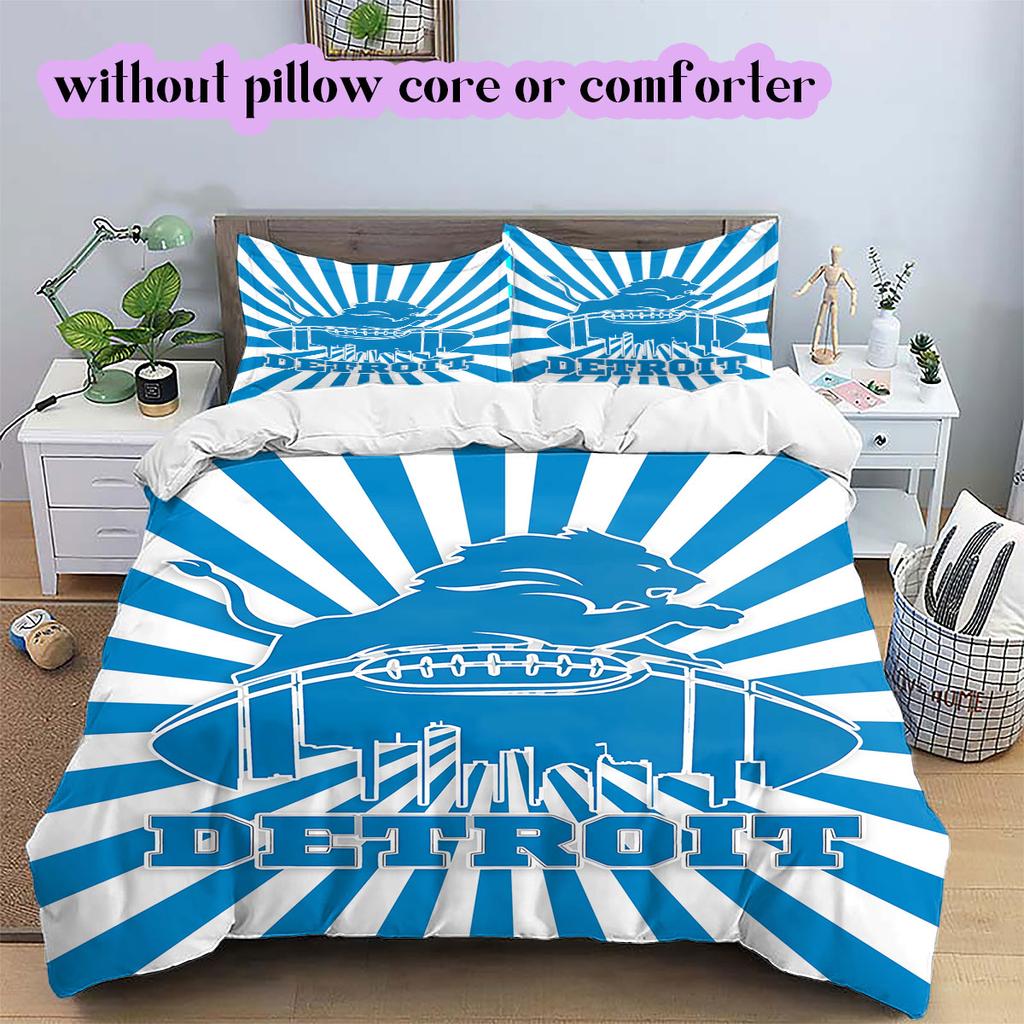 Detroit Lions rugby Pattern Bedding,Quilt Set Quilt Cover Pillowcase Home Birthday Gift (1*duvet cover+2*pillowcase,without core)
