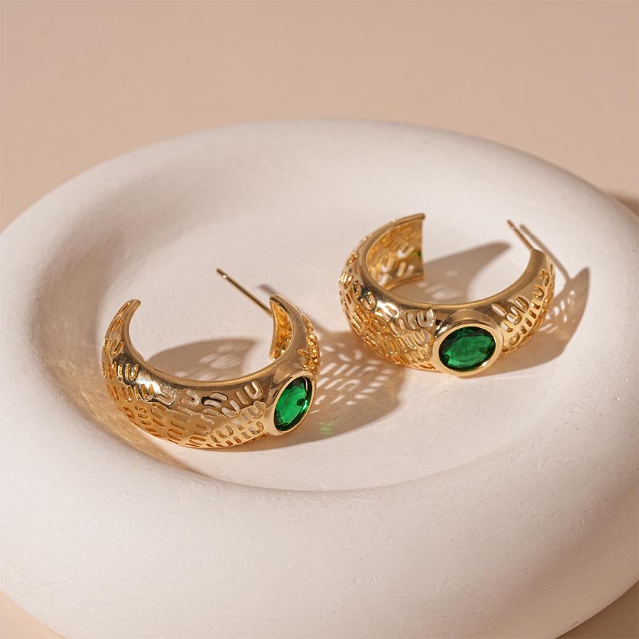 

Винтажные серьги-пусеты с цирконами: Позолоченное серебро 925 пробы, дизайн буквы C для женщин