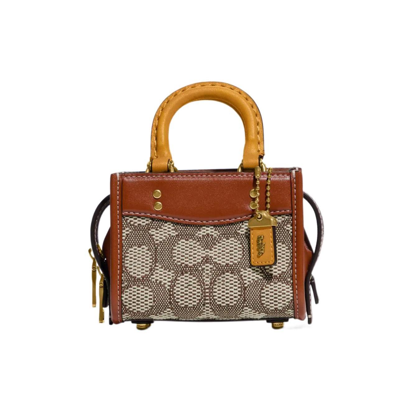 

New COACH Rogue Jacquard Fabric With Leather Shoulder Bag Crossbody Bag Handbags Mini Women s Brown CC515-B4TA7 11.4*7.1*9.4CM