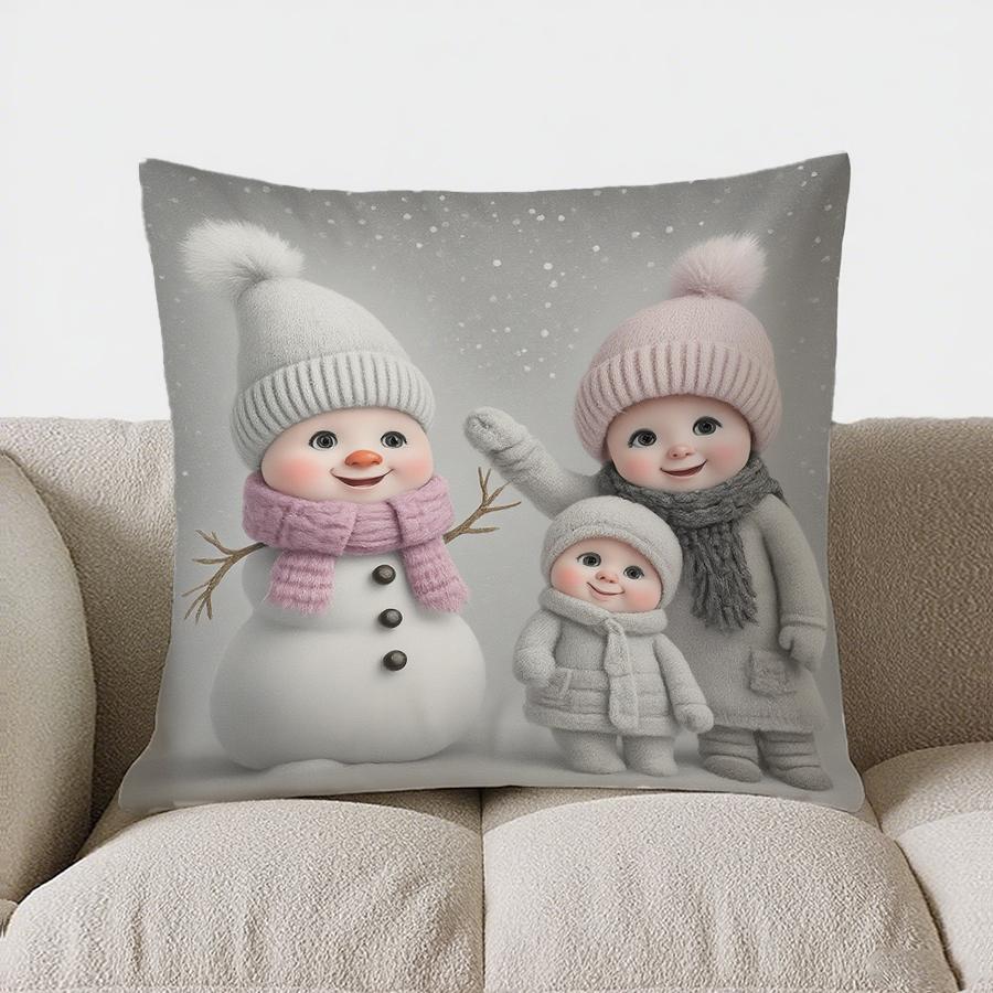 Home Decor Merry Christmas Pink & White Snowflake Tree Pillow Pattern Cushion Cover Suitable For Sofa Bedroom Car Pillow Cover