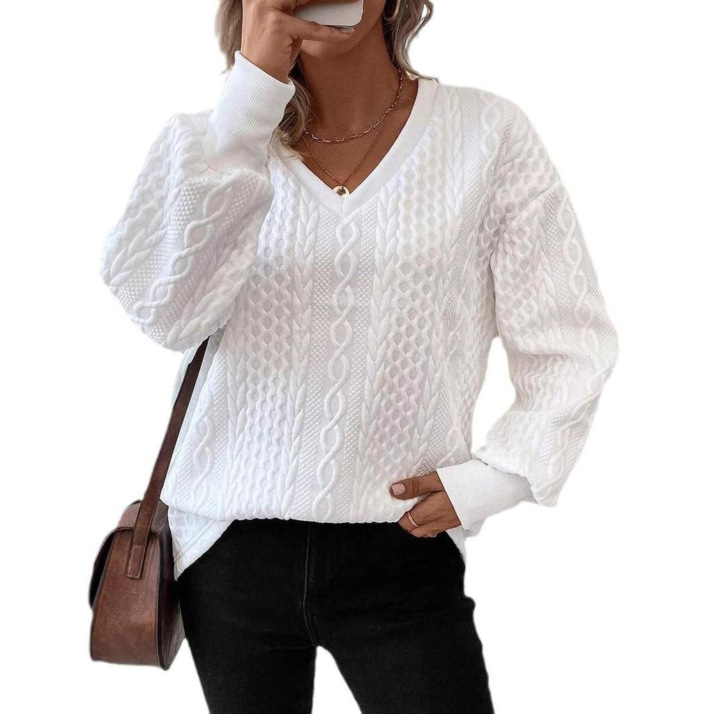 2024 Autumn/Winter Women's Casual Solid Color Warm Long Sleeve Loose T-shirt