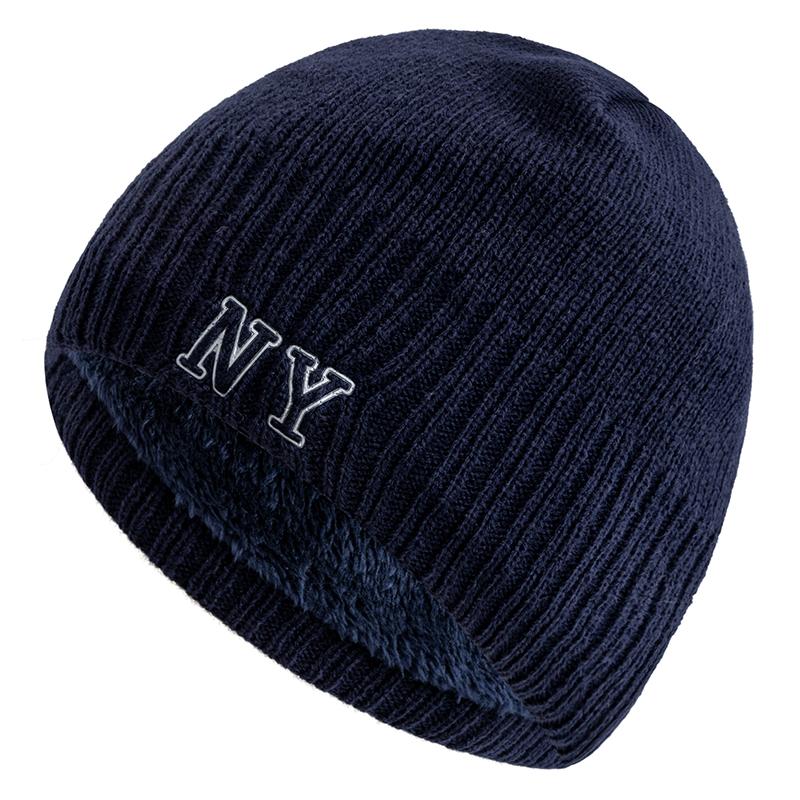 New Style Unisex Autumn/Winter Hats Plush Fur Lined Men Women Warm Beanie Cap Casual NY Printing Winter Ski Knitted Hats