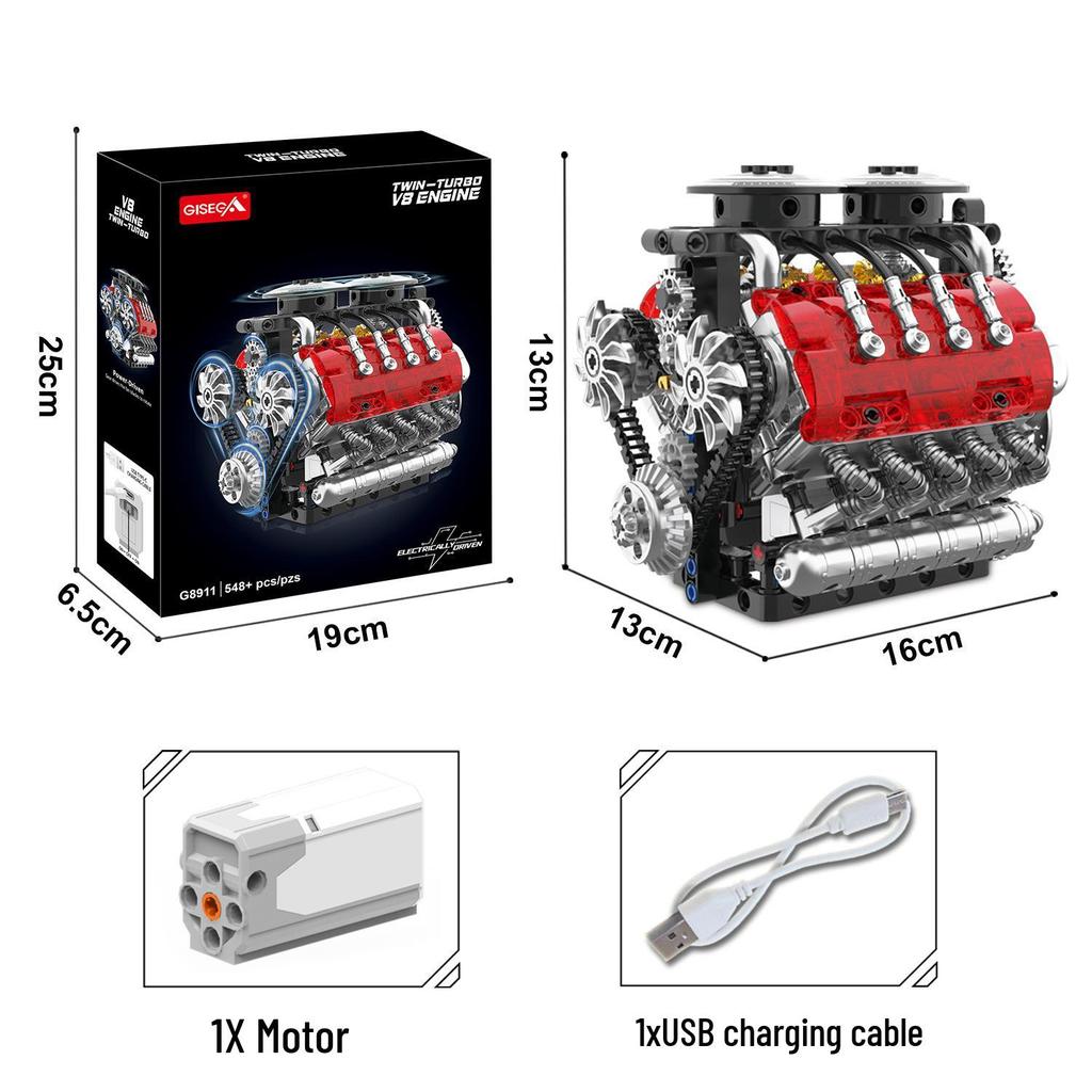 Cross-Border V8 Engine Building Blocks: Electric Mechanical Model for Educational Assembly