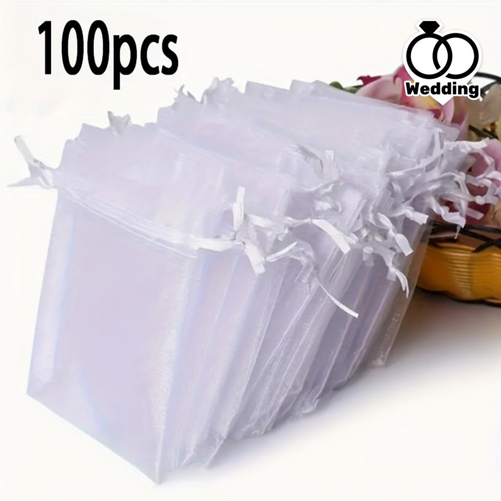 100pcs Organza Drawstring Transparent Gift Bag,Suitable for Wedding Gifts,Party Gifts,Jewelry,Candy Decorations,Wedding Gift Bag