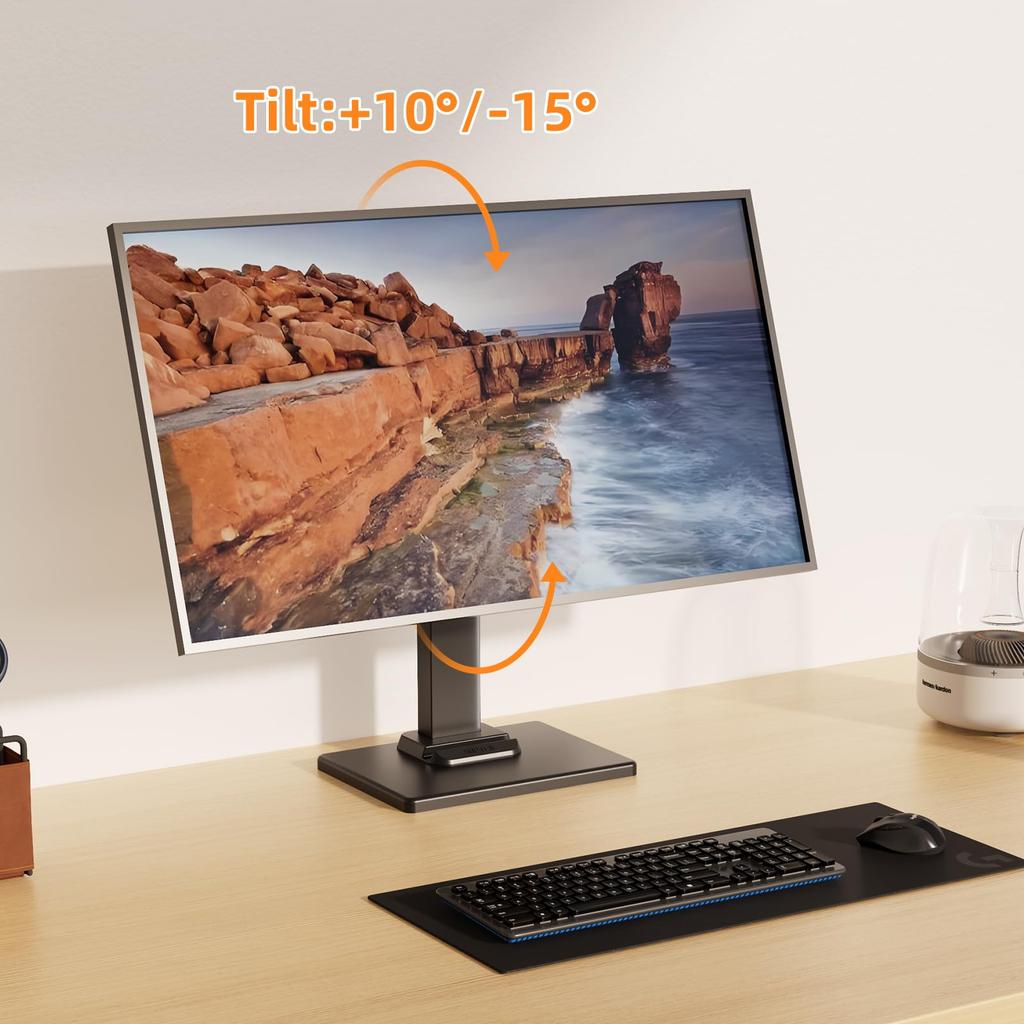 Suptek Monitor Monitor 1 Freestanding TV Compatible with Height Angle Adjustable Left and VESA 50x50 75X75 Load Capacity Wooden Black Arm, Stand,