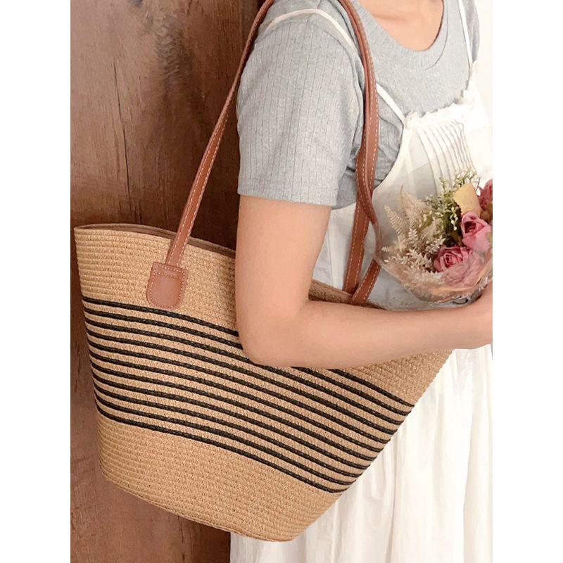 

Пляжная сумка для отдыха на море Женская 2025 Новое поступление Летняя плетеная сумка через плечо Большая вместимость Подмышечная соломенная сумка-ведро Khaki