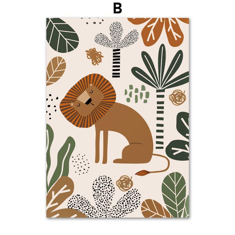 

Лев, слон, жираф, тигр, динозавр, радуга, детская настенная живопись, холст, скандинавские постеры и принты, картина, декор детской комнаты для малышей 21cm×30cm NoFrame