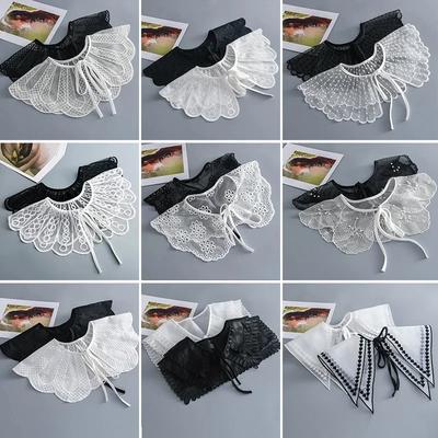 Sweet Bowknots Lace Embroidery Fake Collars for Women Shirt Detachable Collar Girls Shoulder Wrap Small Shawl False Collar