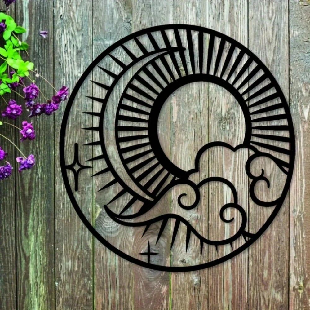 Metal Wall Art Sun Moon Stars Hooks Outdoor Garden Decor Gift