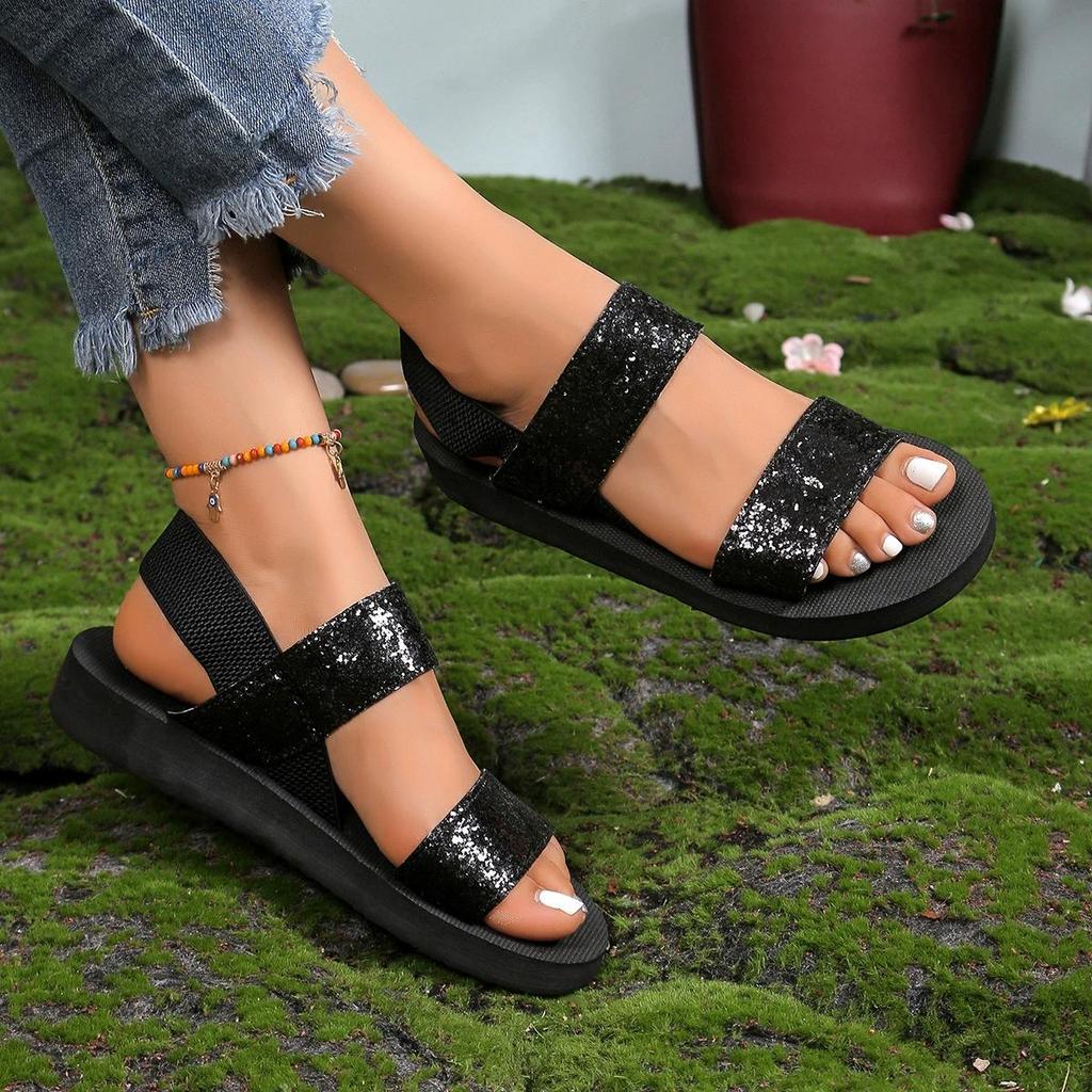 Women's Solid Color Flat Sandals, Casual Open Toe Summer Shoes, Lightweight Ankle Strap Sandals