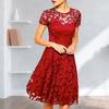 Abito estivo da donna Abito trasparente scollato in pizzo maniche corte Orlo grande Abito girocollo A-line Abito da ballo taglie forti Abbigliamento donna