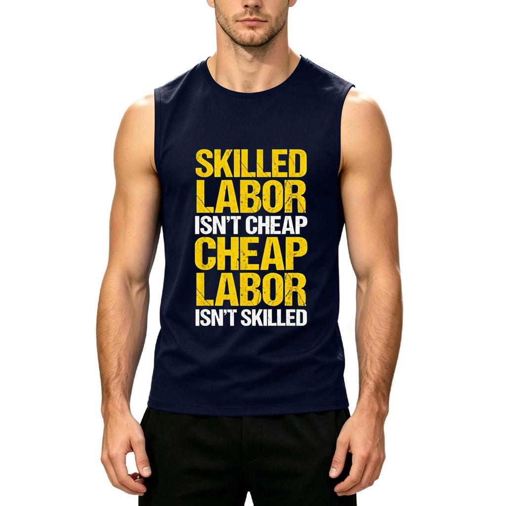 Men's Sleeveless Casual Tank Top Muscle Fit Crew Neck Printed Graphic Labor Day Shirt Summer Workout Gym Vest
