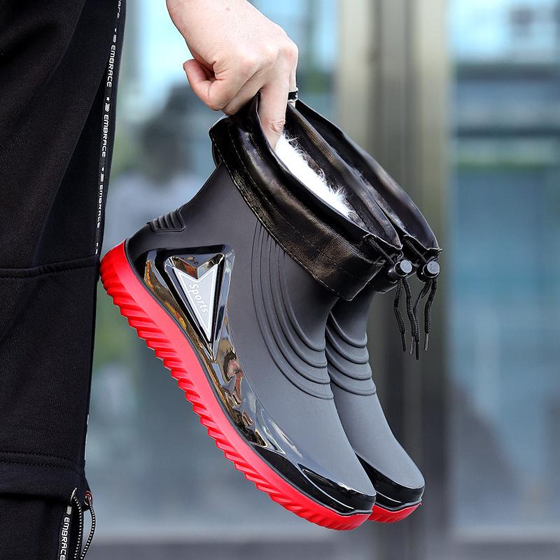 Men's Rain Shoes Short Rain Boots Men's Outdoor Fishing Wading Boots Non-slip and Wear-resistant Water Shoes Low Tube Versatile Fashion Rubber Shoes