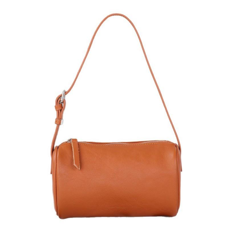Genuine Leather Cylinder Toe Cover Layer Cowhide Natural Fall Shoulder Crossbody Bag Women Retro Simple Armpit