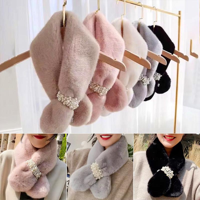 83x13cm Thickened Warmth Scarf Comfortable Pearl Design Fur Collar Solid Color Accessories Neckband Versatile Multi-Color