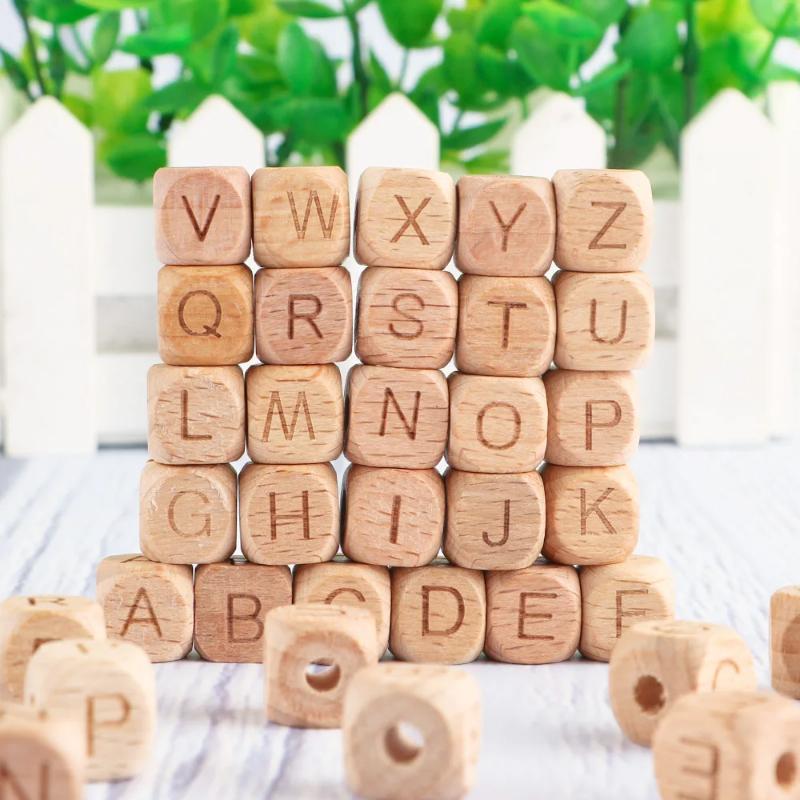 Kovict Beech Wooden Alphabet Beads Square English Letter DIY Pacifier Chain Accessories Baby For Pens Keychain Making