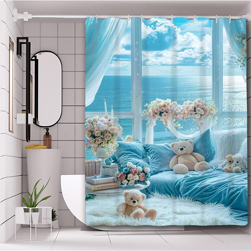 Tapeta Widok na Morze Zasłona Kąpielowa Zasłona Prysznicowa do Łazienki Wodoodporna z 12 Haczykami Dekoracja Domu Darmowa Wysyłka