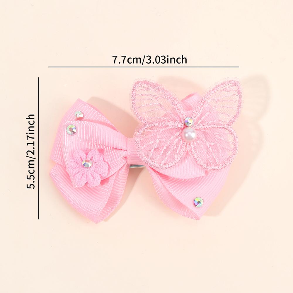 2Pcs Butterfly Hair Clips Baby Solid Ribbon Bows Barrette Sweet Diamond Flower Hairpin Children School Headwear Girls Accesories