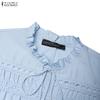 ZANZEA Women Casual Round Neck Short Sleeve Lace Patchwork Dress