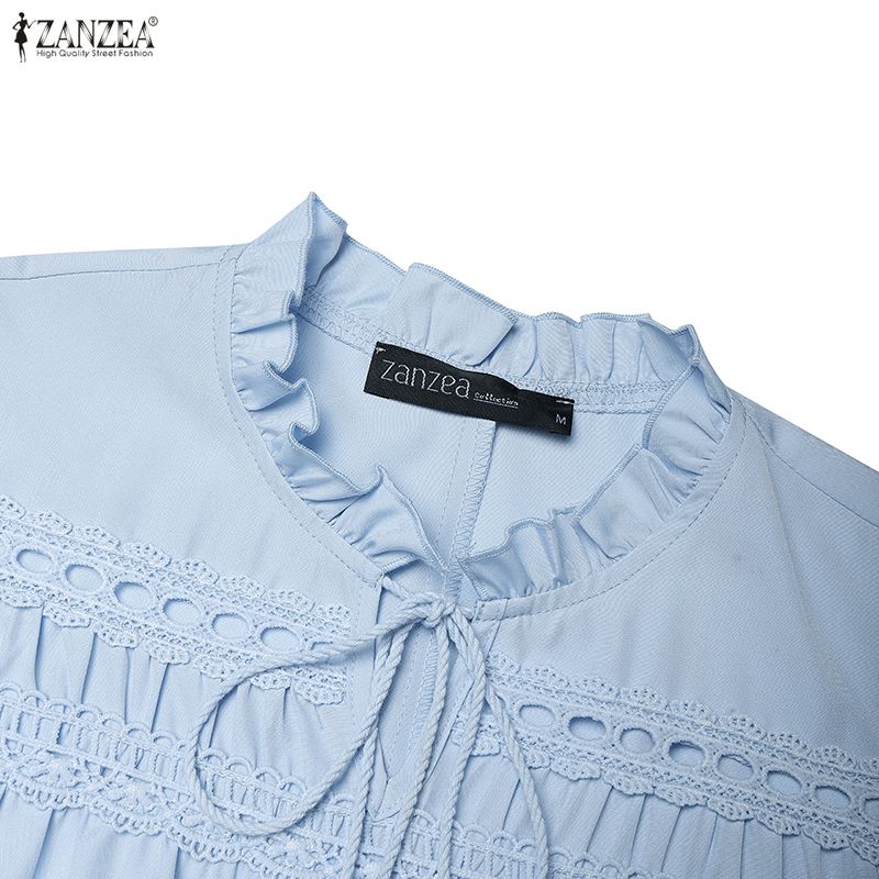 ZANZEA Women Casual Round Neck Short Sleeve Lace Patchwork Dress