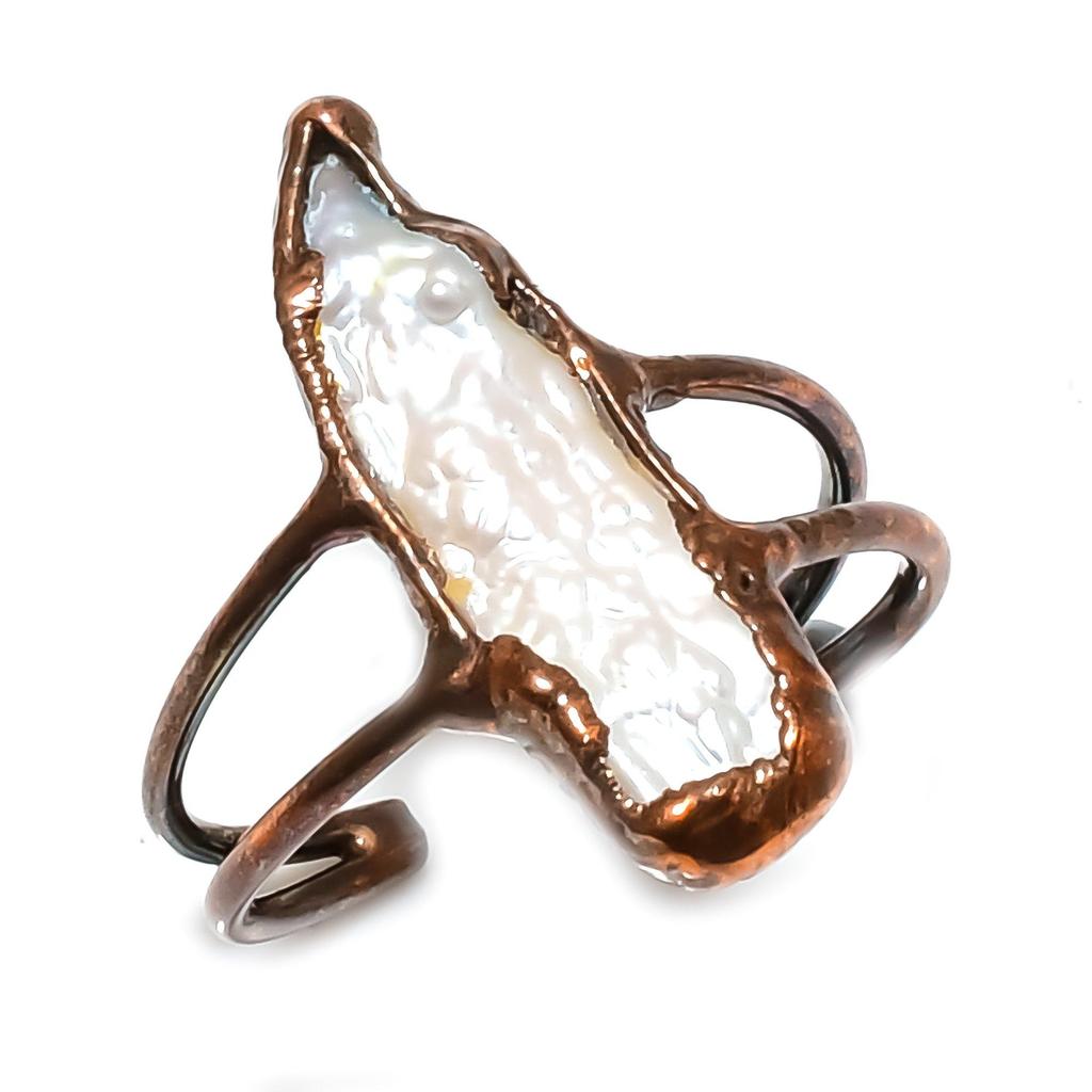 Mother Of Pearl Handmade Gemstone Ring, Copper Electroformed Ring Antique Jewelry, Adjustable Ring Engagement Gift