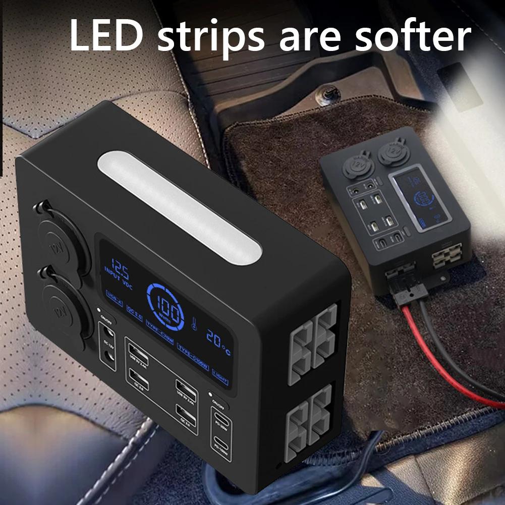 12V 100W Mini Power Box with LED Lights LCD Display Power Box USB-C & QC3.0 Ports Portable Control Hub for RVs SUVs Boats