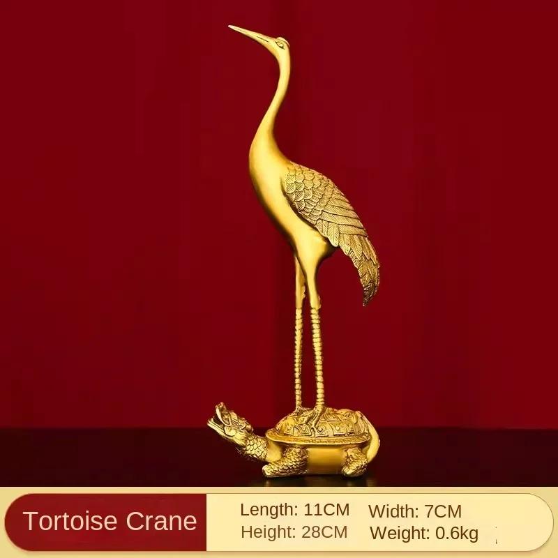 Copper Feng Shui Turtle Crane Longevity Ornament Single Crane Stomping Home Desktop Decor
