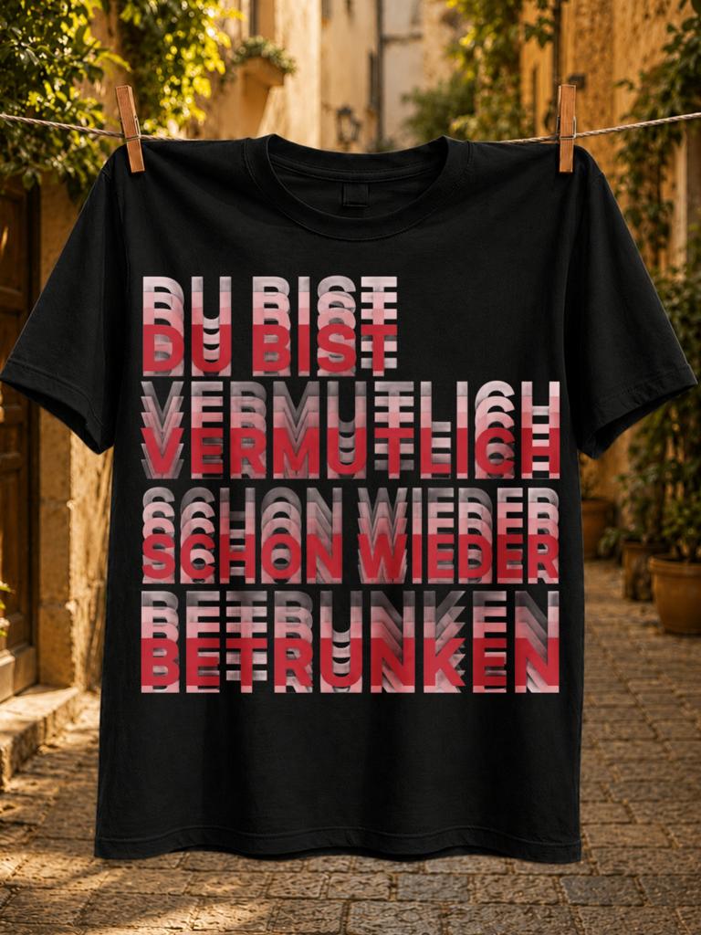 Du Bist Vermutlich Schon Wieder Betrunken Overlaid Pink Red Glitch Lettering With Horizontal Motion Unisex All Tshirt