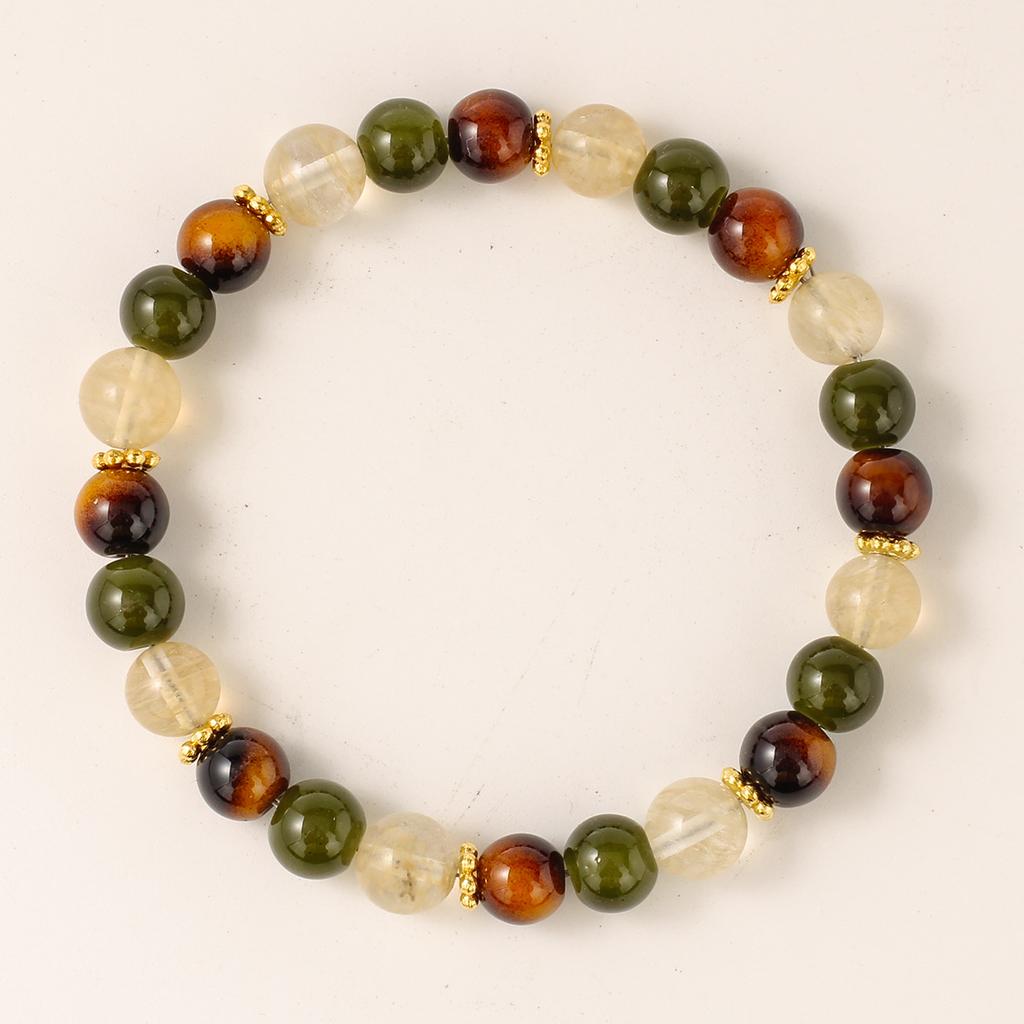 Festive Gifts Multicolor Natural Stone Beaded Bracelet With Tiger Eye Malachite And Citrine Jewelry Men Women Daily Wear Simple Versatile Accessory