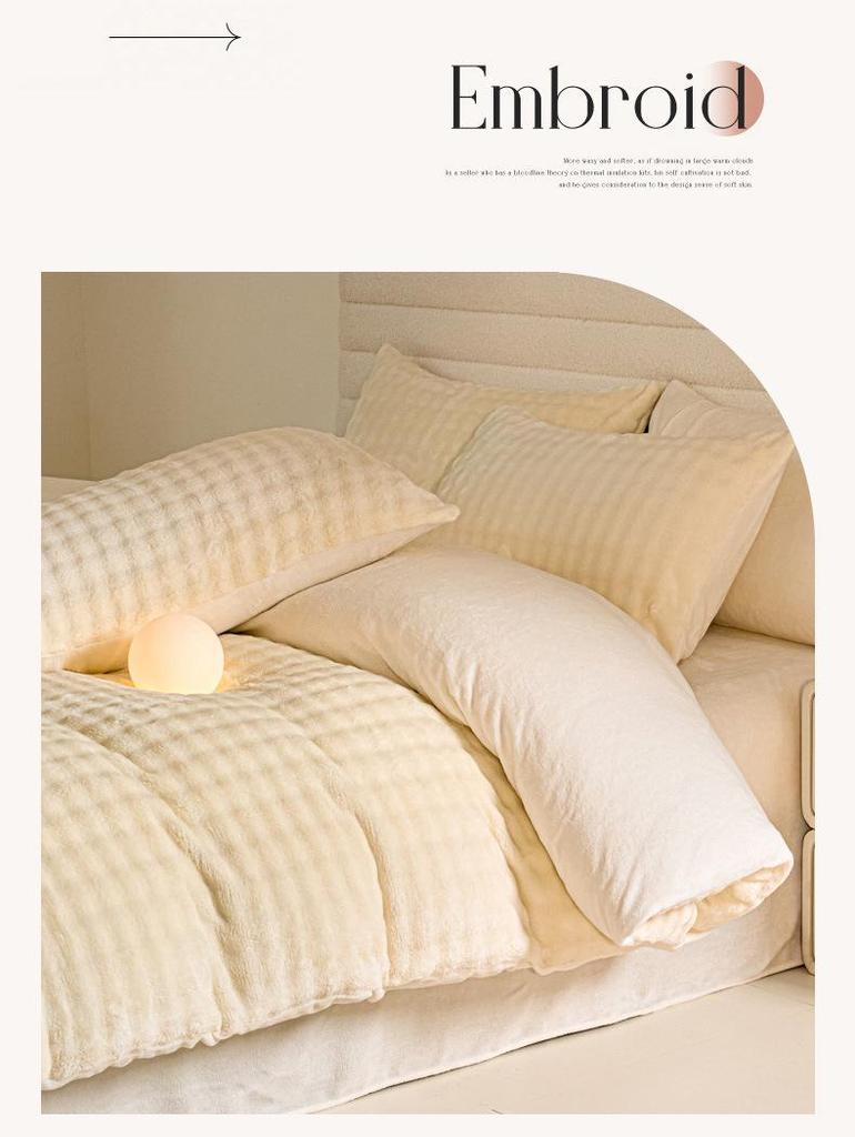 2025 New Winter Faux Rabbit Fur & Milk Velvet Flannel Bedding Set: Thickened, Warm, 4-Piece, Includes Fitted Sheet