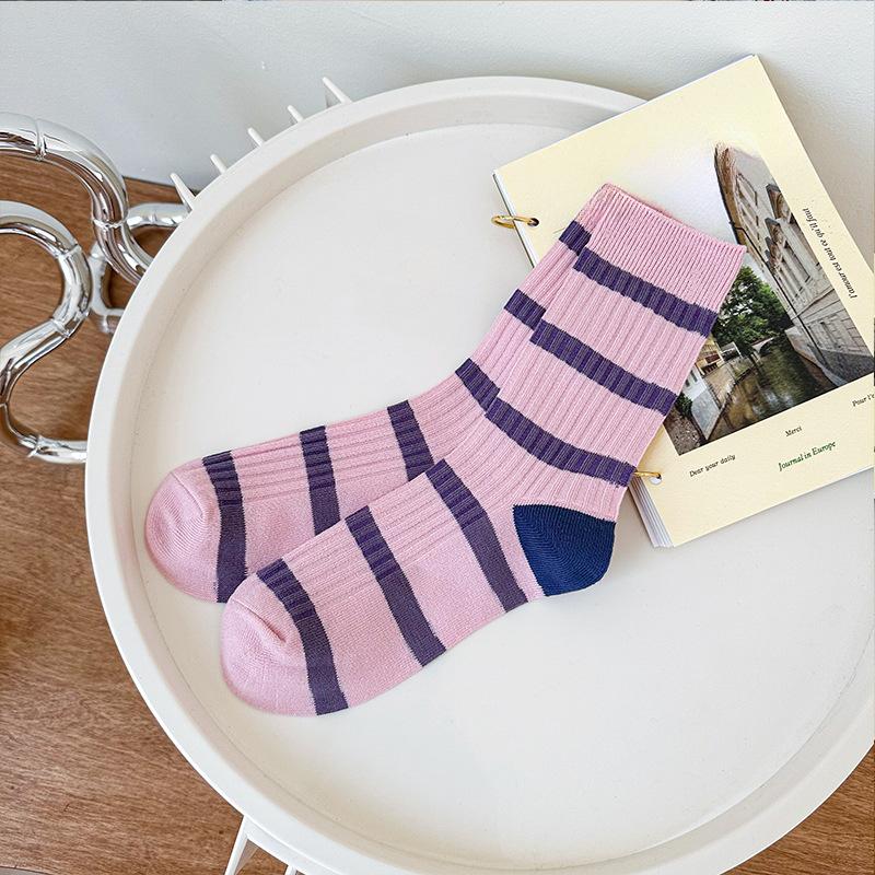 Female Spring and Autumn Rainbow Stripe Trend All Kinds of New Style In Tube Cotton Socks