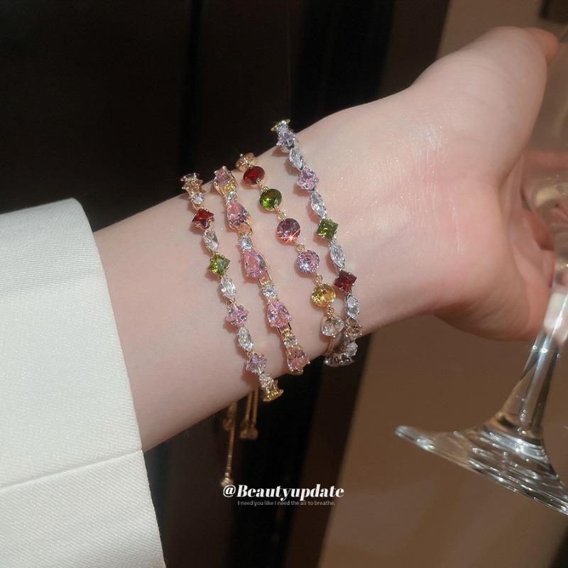 Zircon color rhombus water drop pull-out bracelet ins niche fashion versatile bracelet light luxury high-end jewelry