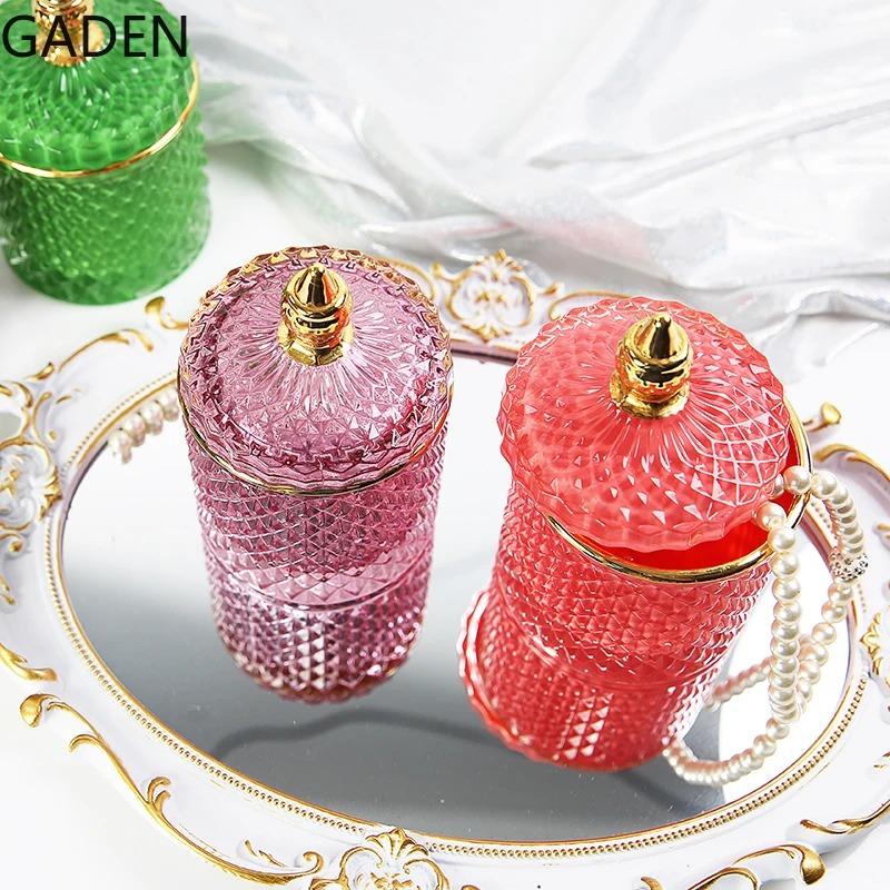 Classic French Light Luxury Multicolor Glass Storage Jar Handmade Aromatherapy Bottle Cotton Swab Toothpick Storage Box Candle Jar